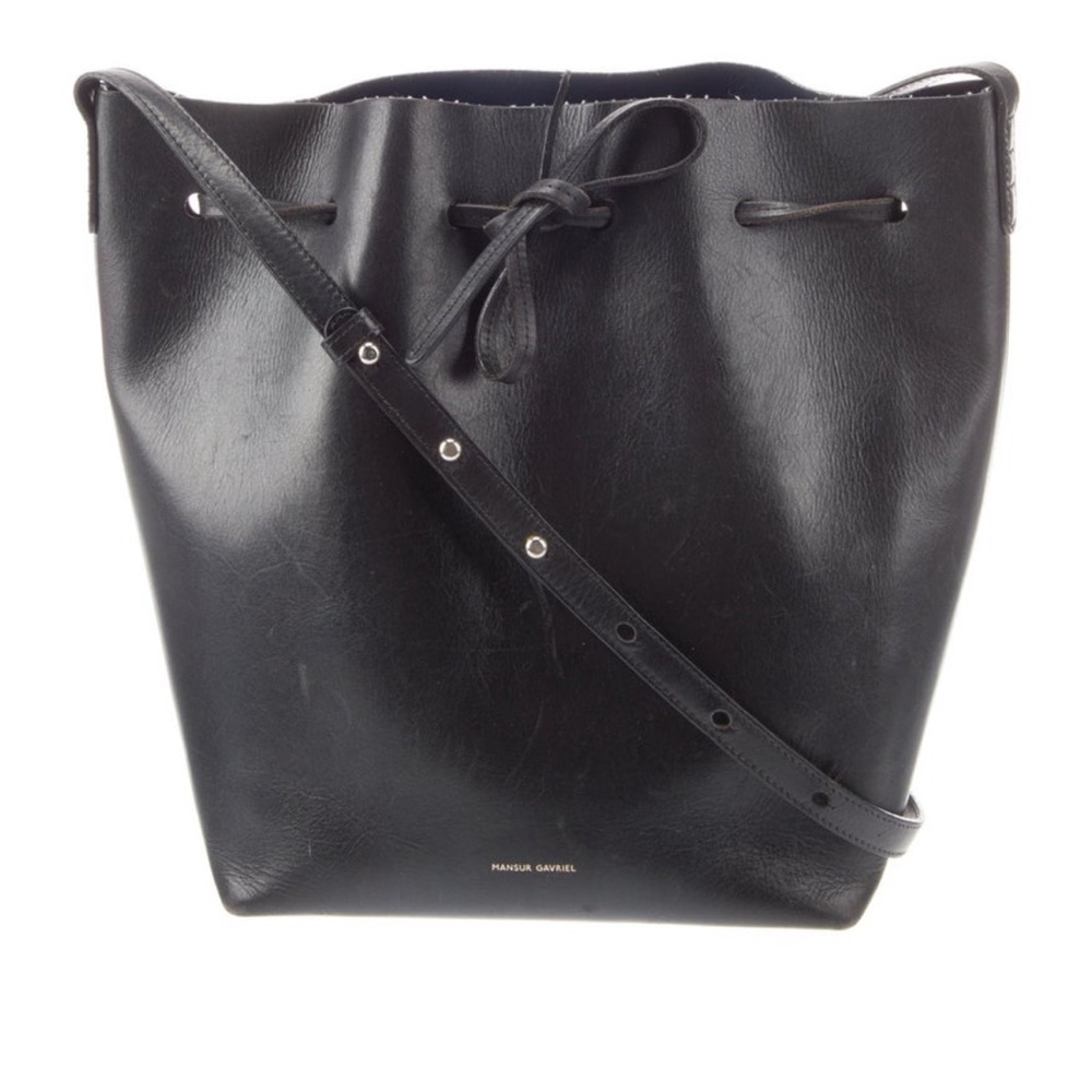 Mansur Gavriel Black Leather Bucket Shoulder Bag with Pouch - Picture 2 of 10